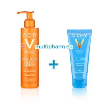 Промо: Vichy Ideal Soleil / Виши Слънцезащитно мляко за лице и тяло Анти-пясък SPF30 200ml +Виши Хидратиращо мляко след слънце 100ml