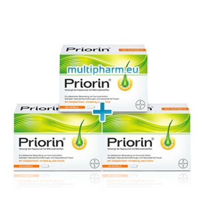 Промо пакет: Priorin / Приорин хранителна добавка за здрава и красива коса 60капс  2бр + 1бр Подарък 