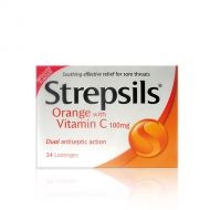 Strepsils Orange+Vit C / Стрепсилс Портокал+Витамин Ц за бързо и ефективно облекчаване на болно гърло 24 табл за смучене